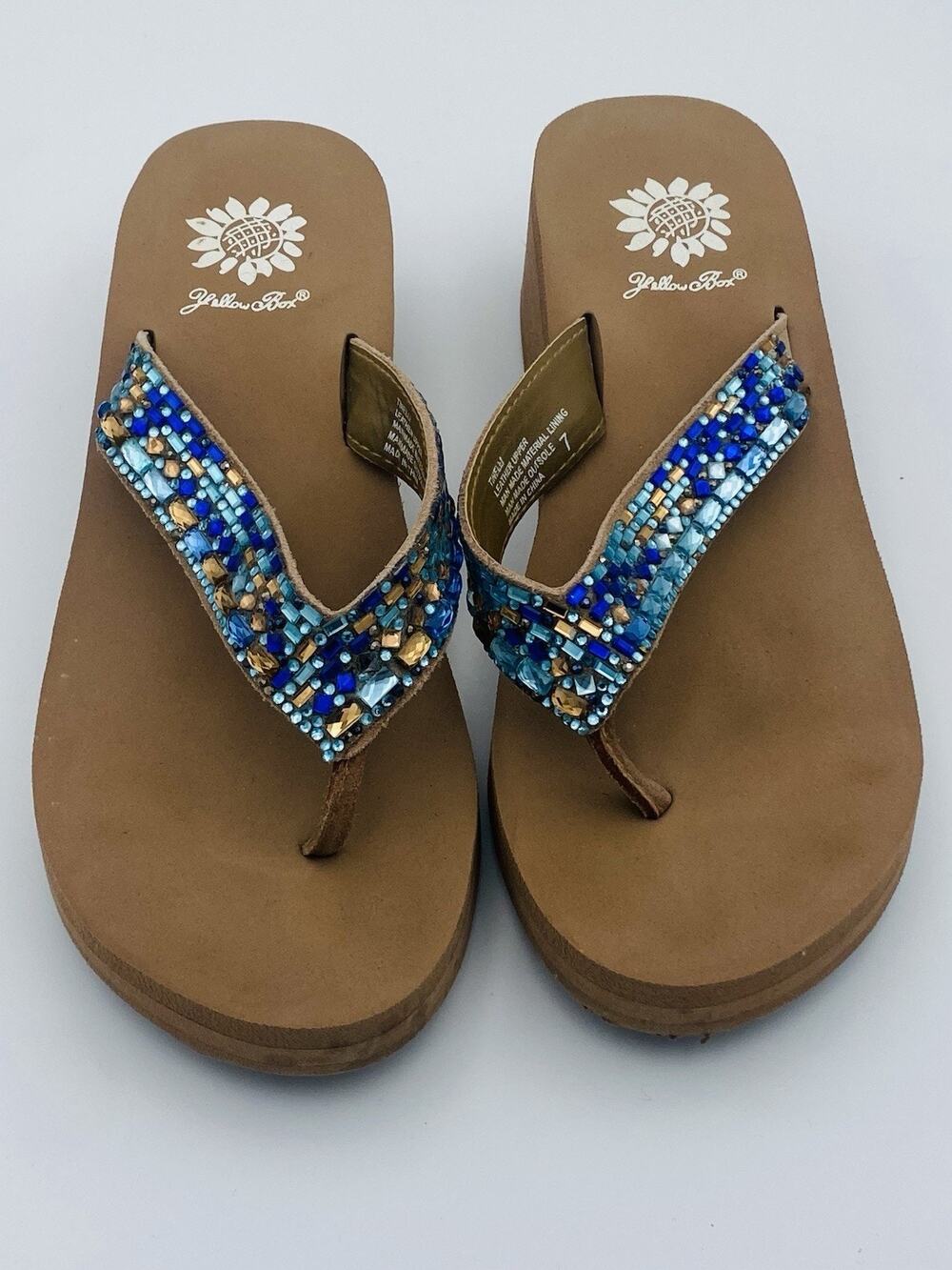 Yellow Box Tinelli Leather Embellished Thong Sandal Sz 7- 618272-J